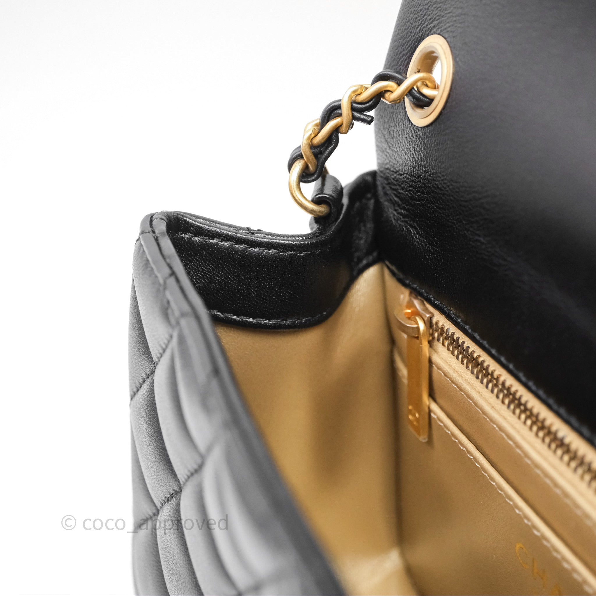 Chanel Pearl Crush Mini Square Quilted Black Lambskin Aged Gold