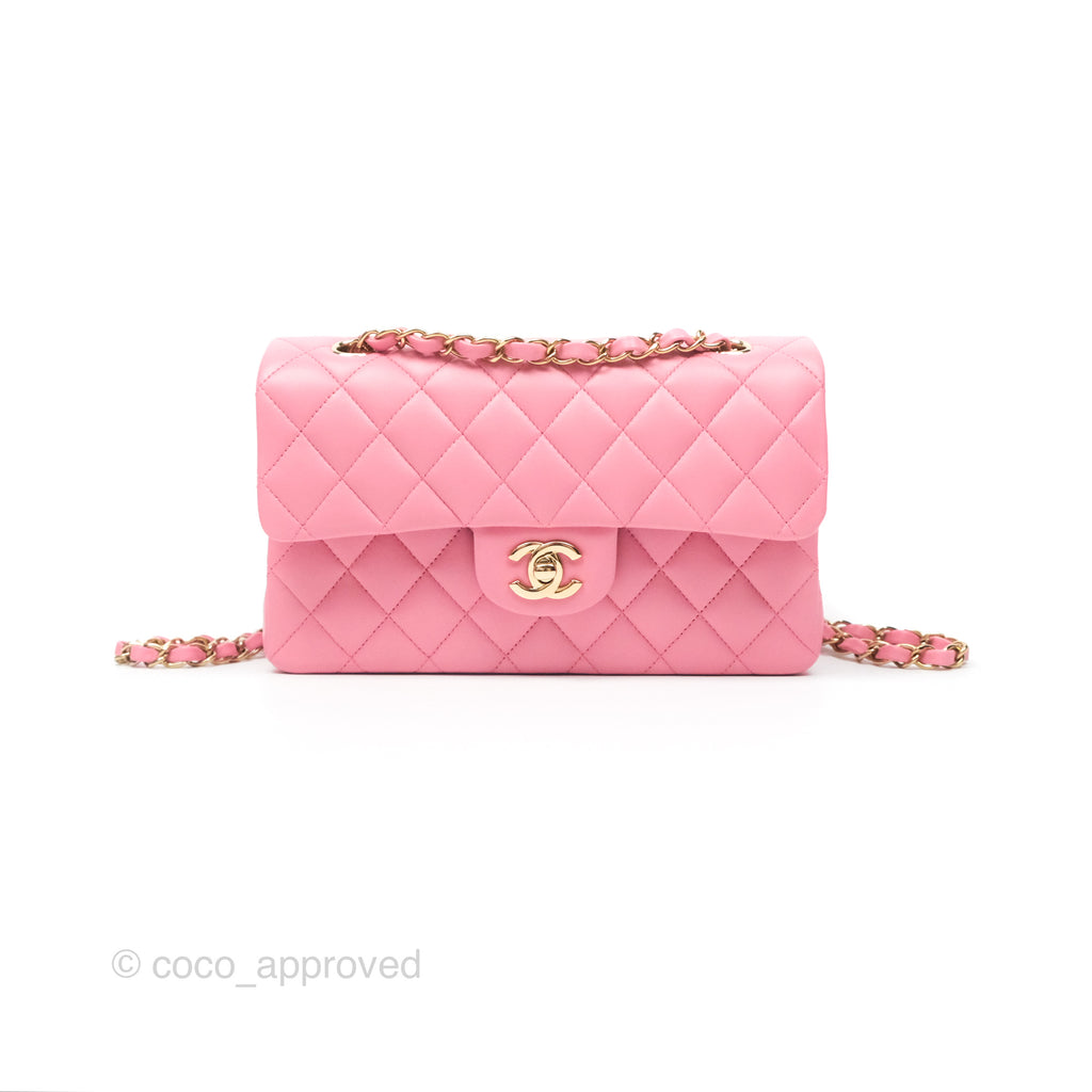 Chanel Small Classic Quilted Flap Pink Lambskin Gold Hardware