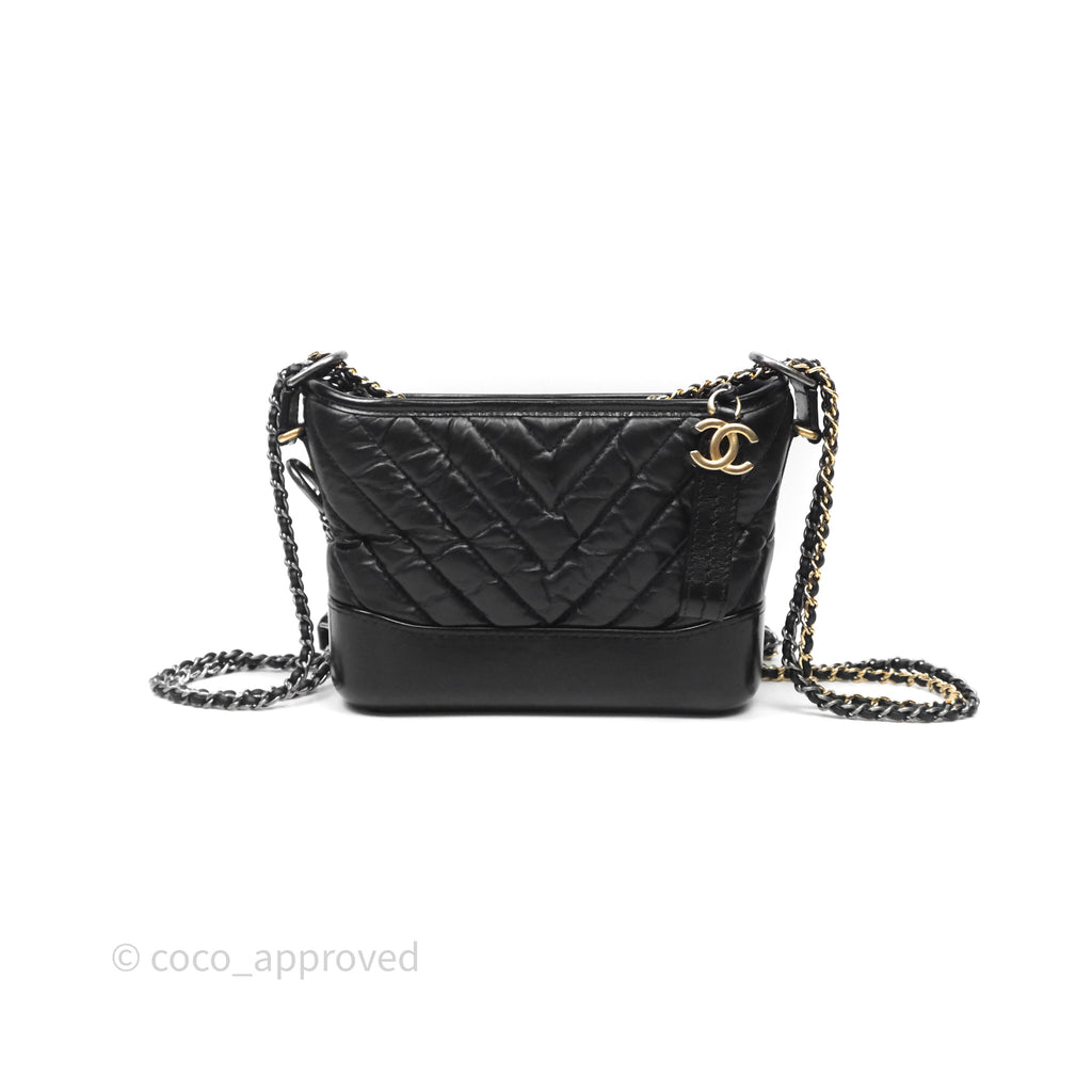Chanel Small Gabrielle Hobo Chevron Black Aged Calfskin