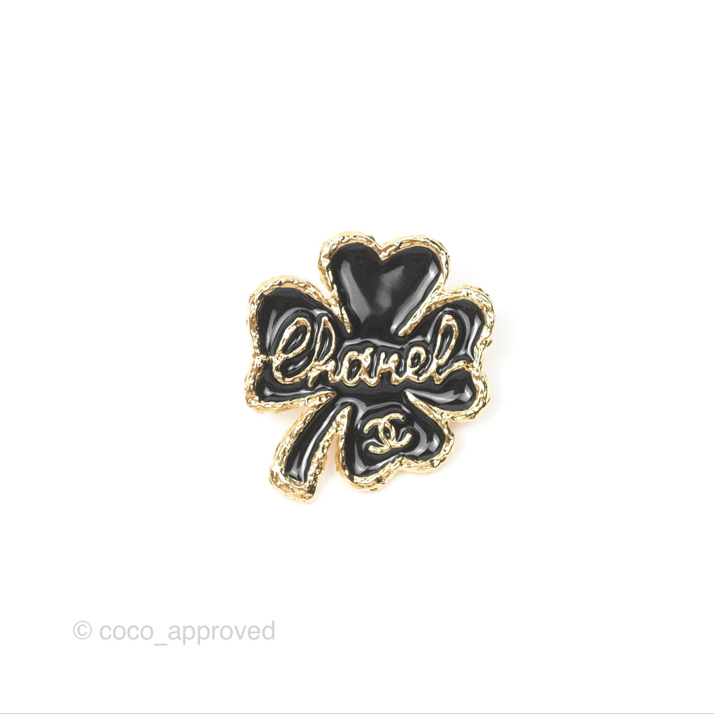 Chanel Lucky 4-Leaf Clovers Pin Brooch Gold Tone 24P