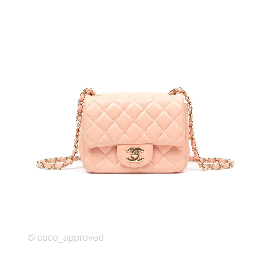 Chanel Quilted Mini Square Lambskin Light Beige Pink Gold Hardware