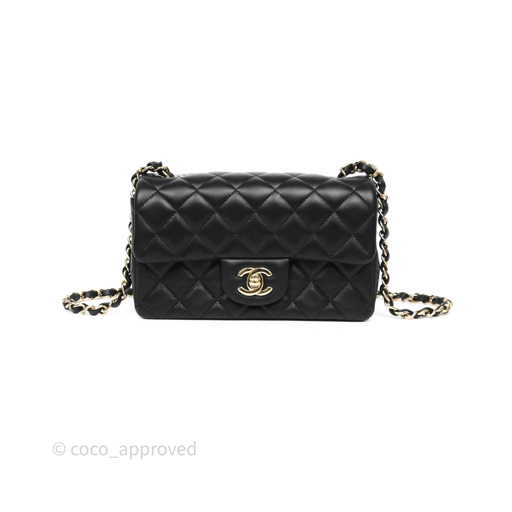 Chanel Mini Rectangular Quilted Black Lambskin Gold Hardware