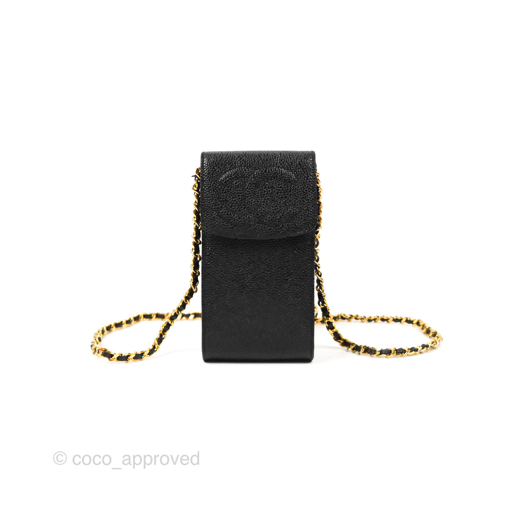 Chanel Vintage CC Caviar Black Phone Case With Chain Gold Hardware