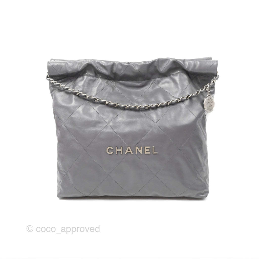 Chanel 22 Medium Grey Shiny Aged Calfskin Matte Silver Hardware