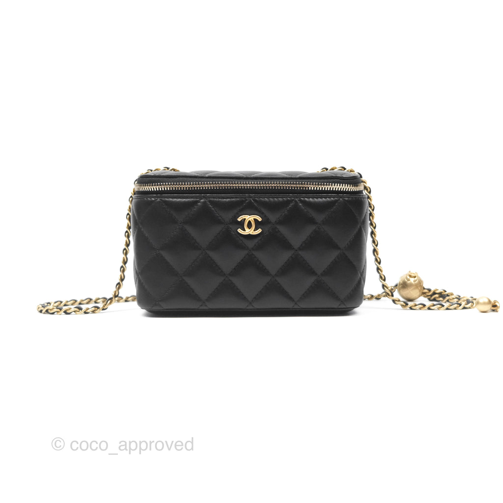 Chanel Pearl Crush Vanity With Chain Black Lambskin Aged Gold Hardware