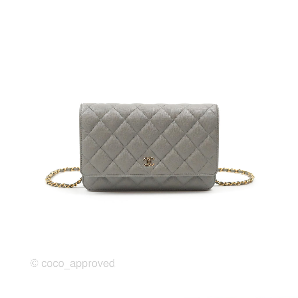 Chanel Classic Wallet on Chain WOC Quilted Grey Caviar Gold Hardware