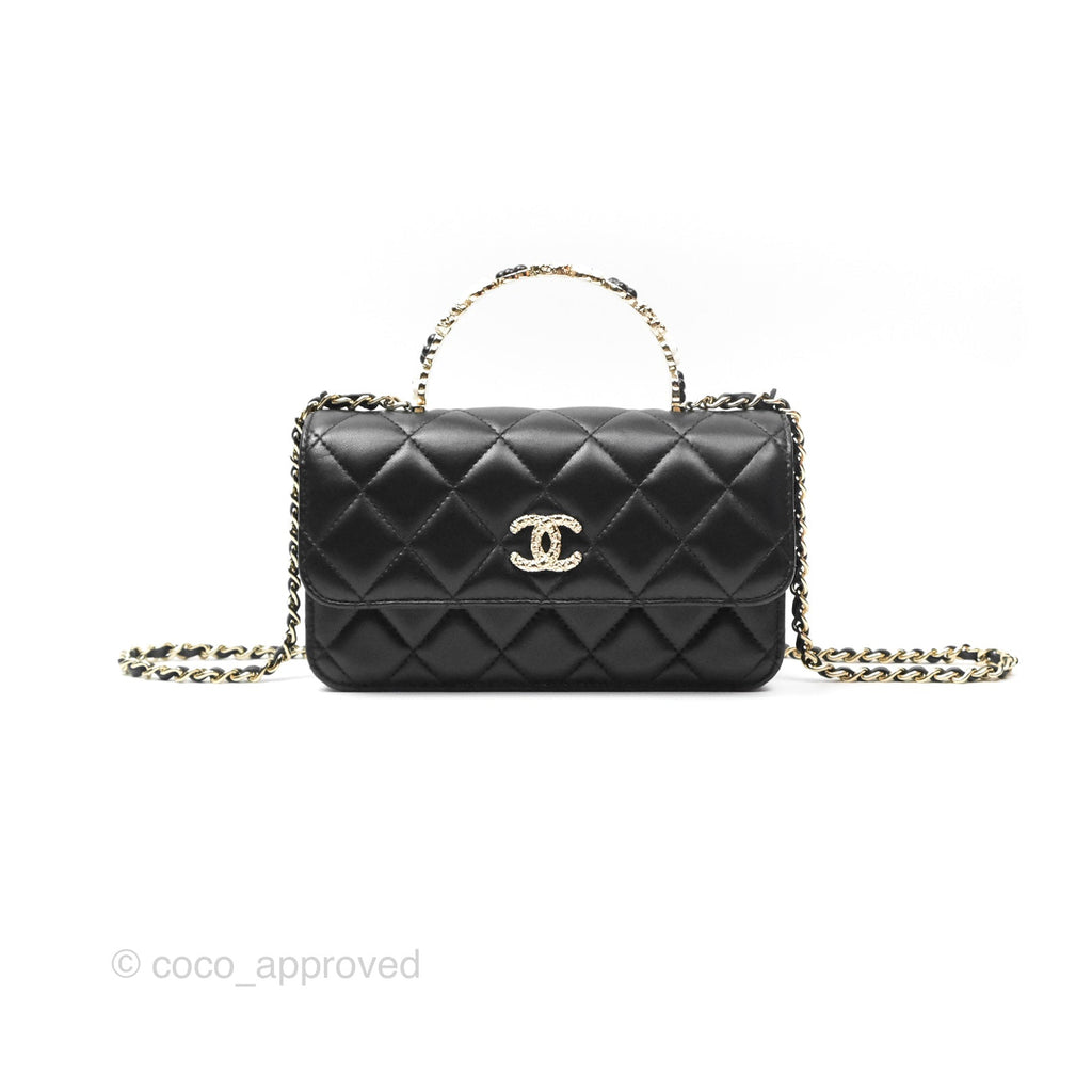 chanel mini phone holder backpack Lambskin Quilted Camellia Bow Black 1576676 FASHIONPHILE Chanel Lambskin Valentine Charms Mini