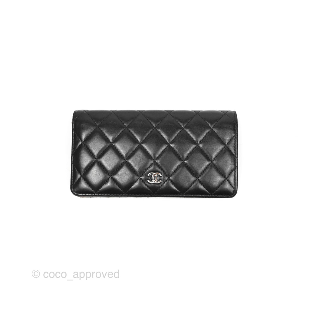 Chanel Classic Quilted Long Wallet Black Lambskin Silver Hardware
