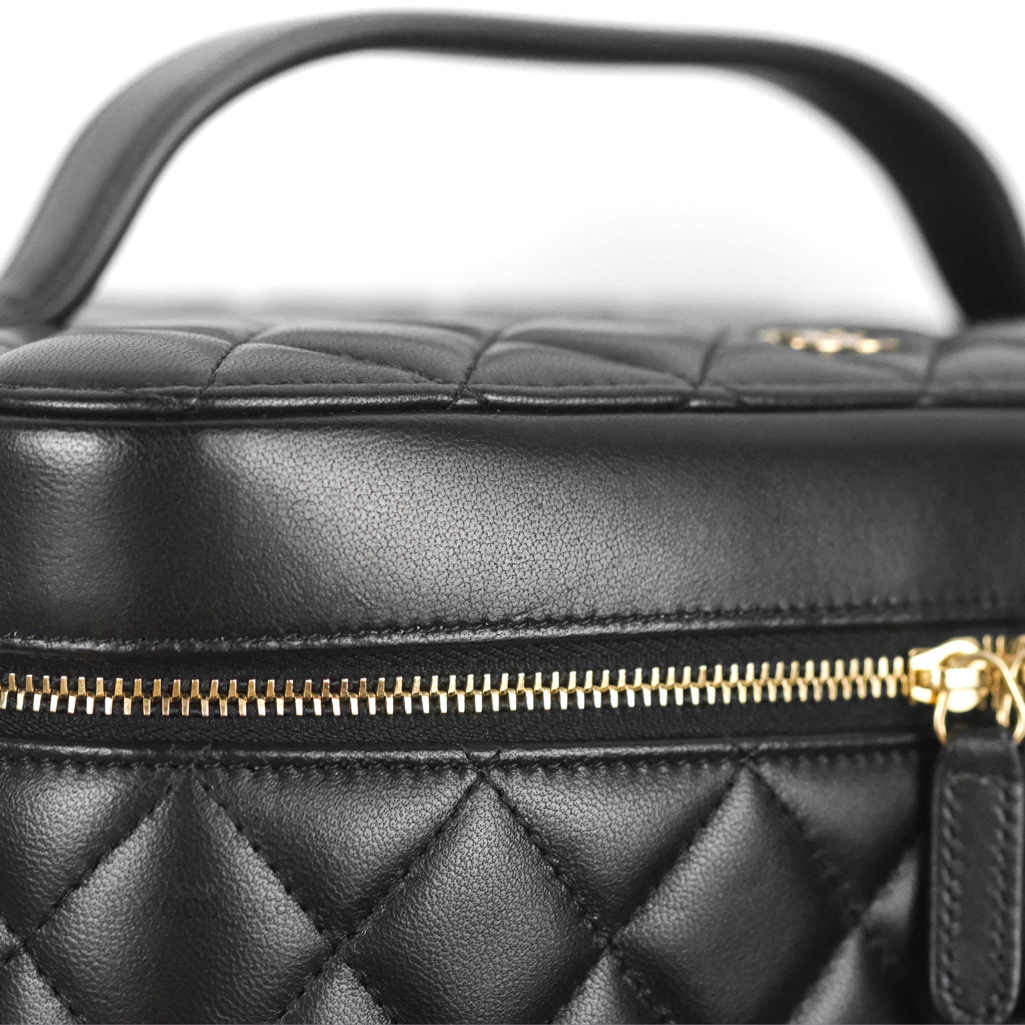 Chanel Classic Cosmetic Vanity Pouch Quilted Black Lambskin Gold Hardw –  Coco Approved Studio