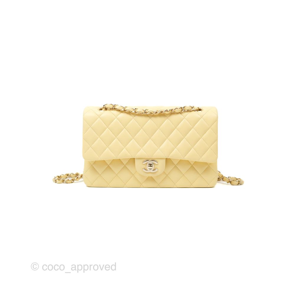 Chanel Classic M/L Medium Flap Quilted Yellow Lambskin Gold Hardware