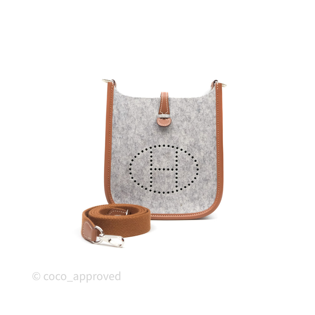 Hermès Mini Evelyne 16 Gris Clair/ Gold Wool Feutre Swift Palladium Hardware