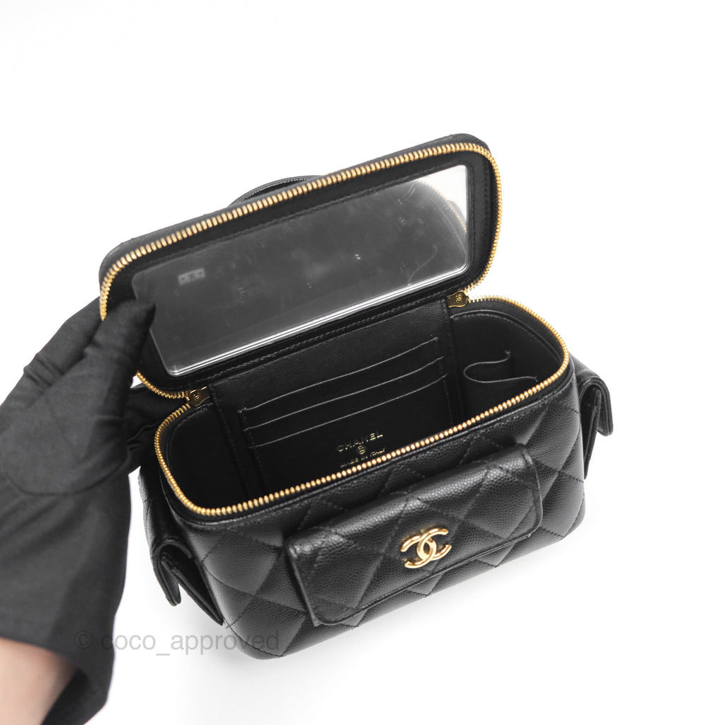 Chanel Cargo Pocket Top Handle Vanity with Chain Black Caviar Gold Hardware