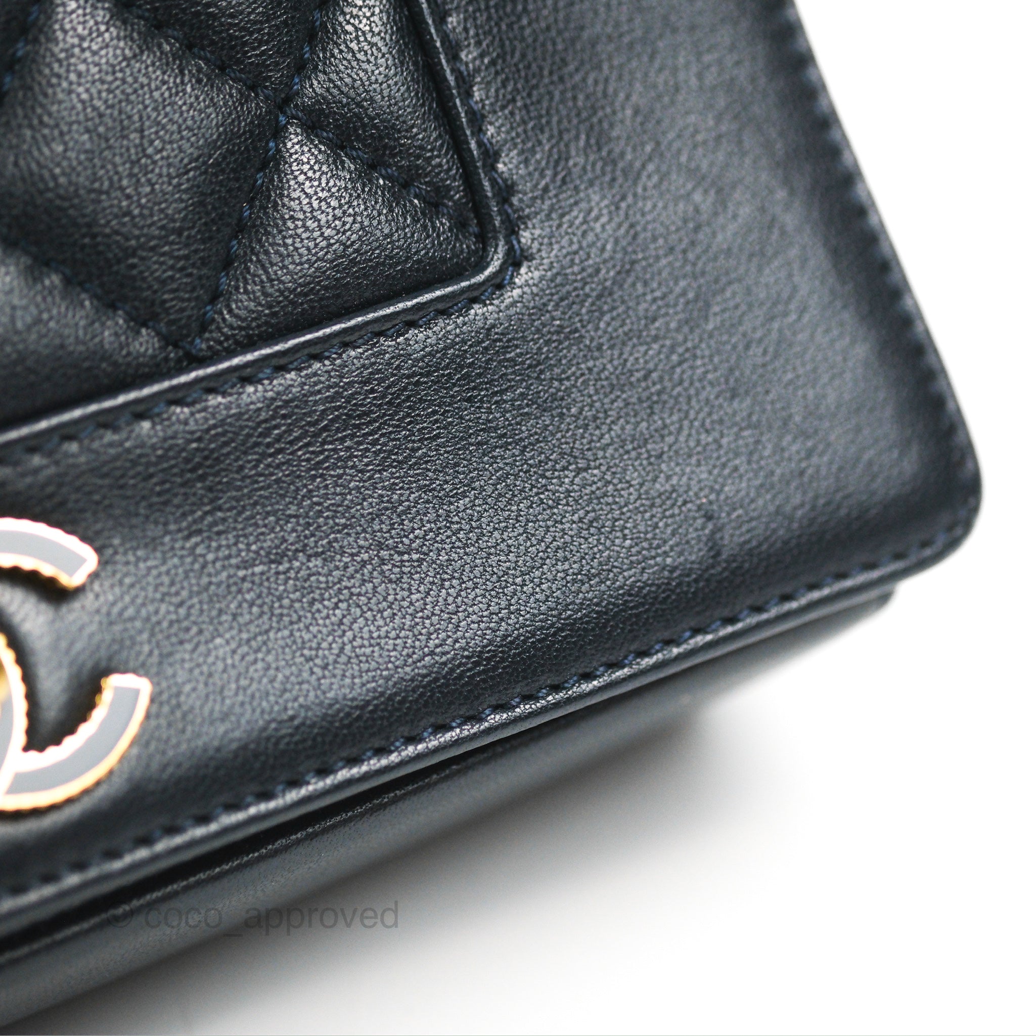 Chanel Navy Blue Chevron Leather Mademoiselle Wallet On Chain