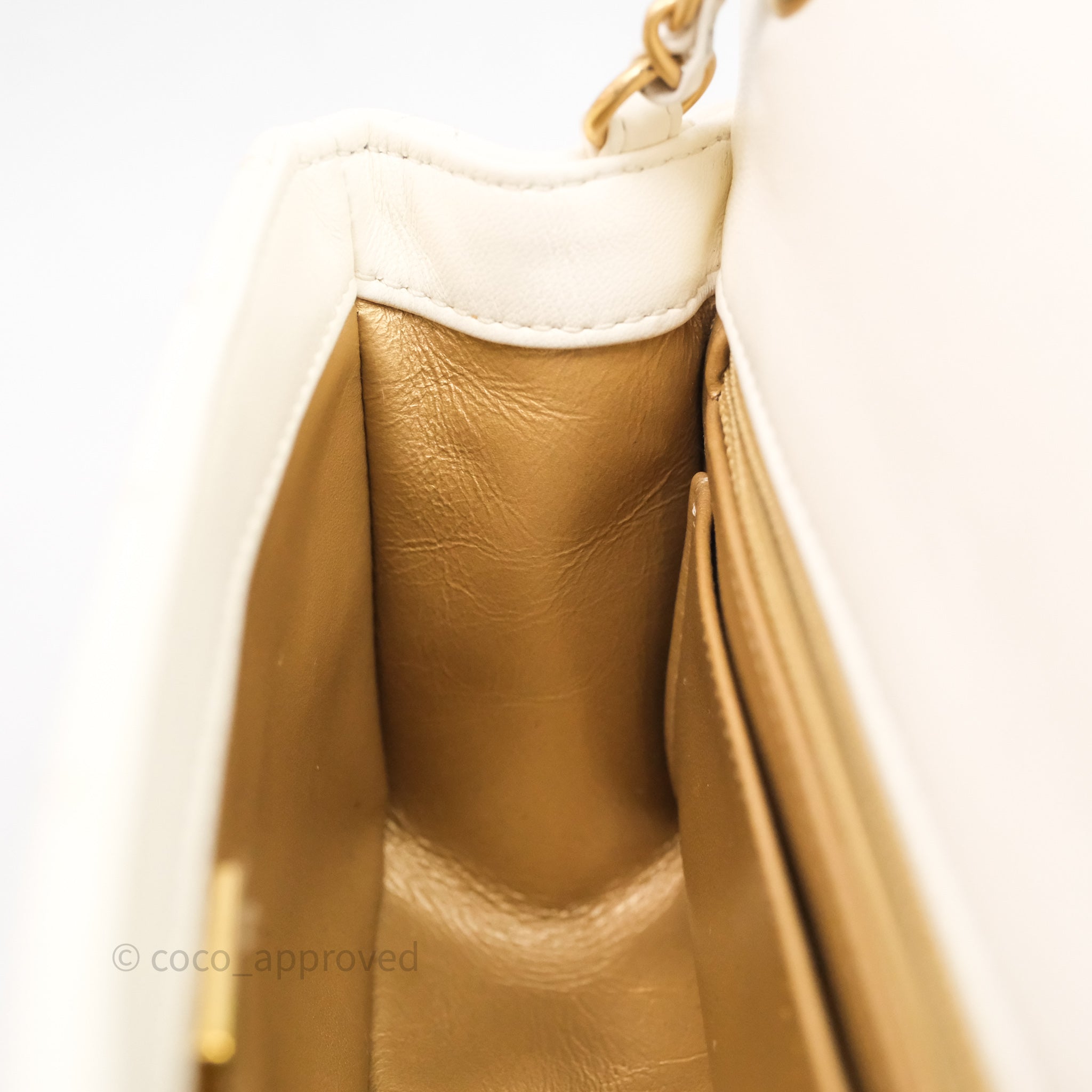 Chanel Mini Rectangular Pearl Crush White Lambskin Aged Gold