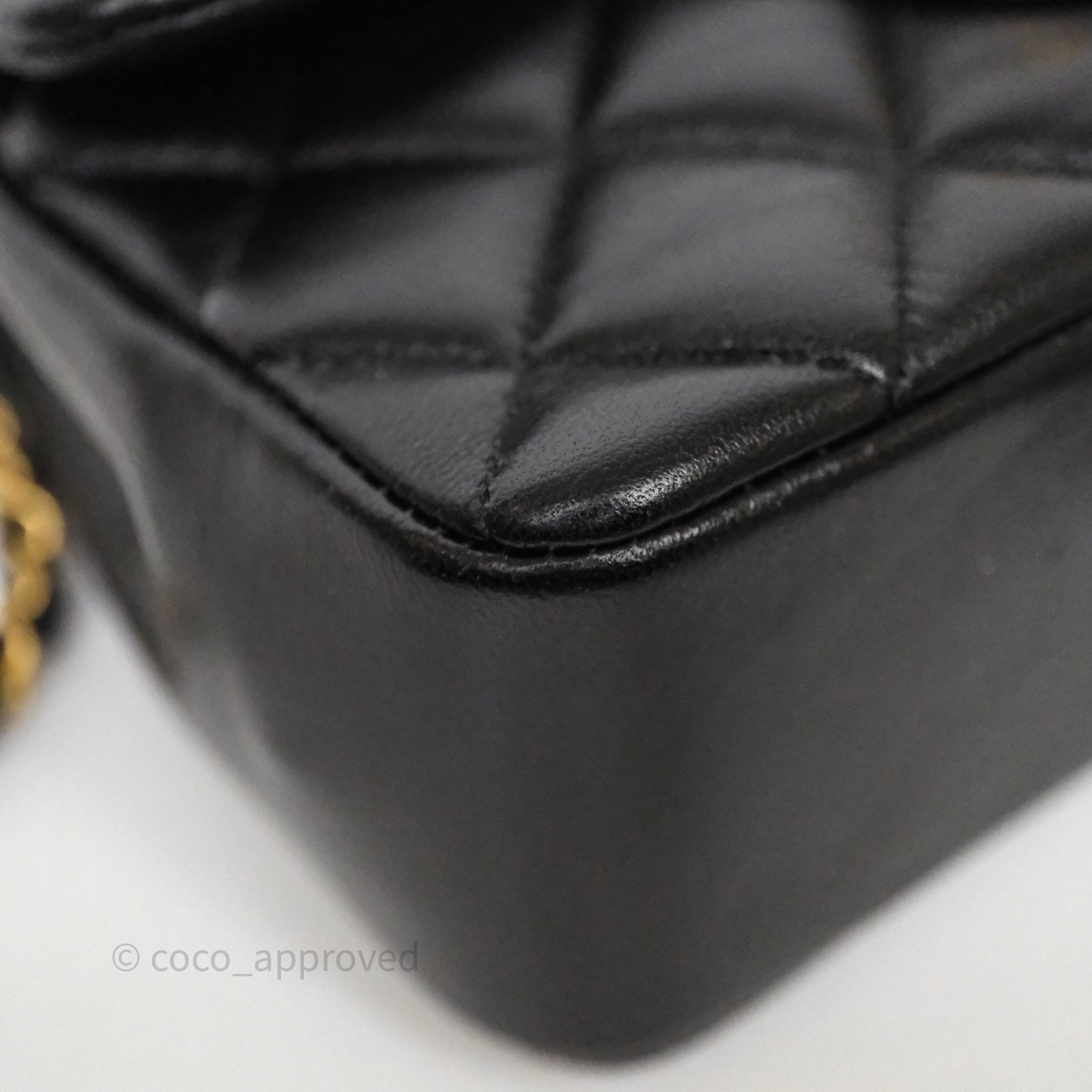 Chanel Pearl Twist Mini Square Flap Quilted Black Shiny Lambskin