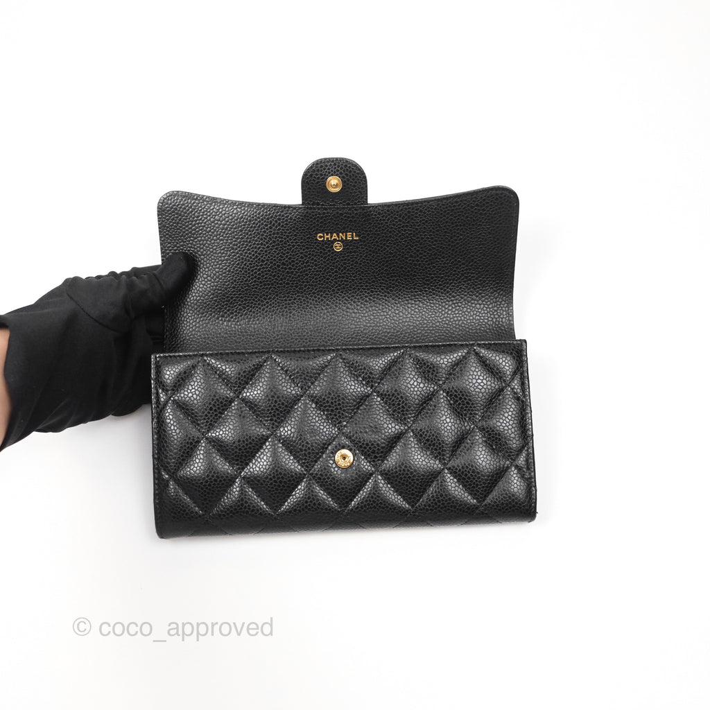 Chanel Quilted Classic Zip Long Wallet Black Caviar Gold Hardware