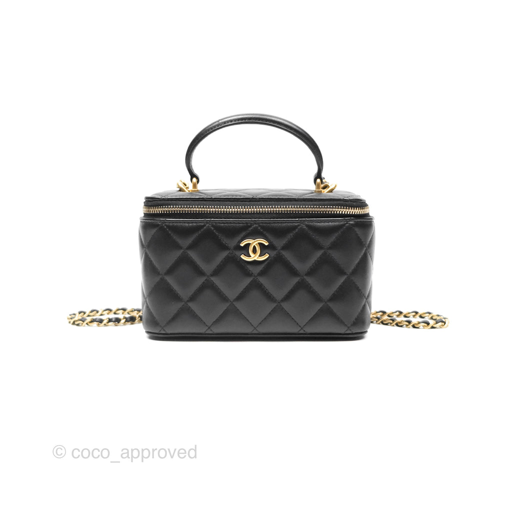 Chanel Vanity Rectangular Top Handle Black Lambskin Gold Hardware