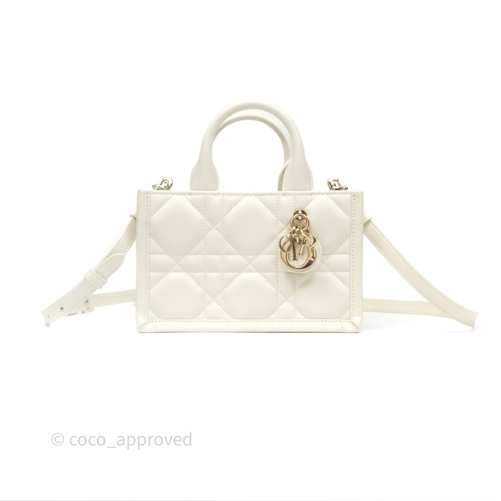 Christian Dior Mini Dior Book Tote Latte Macrocannage Calfskin Gold Hardware