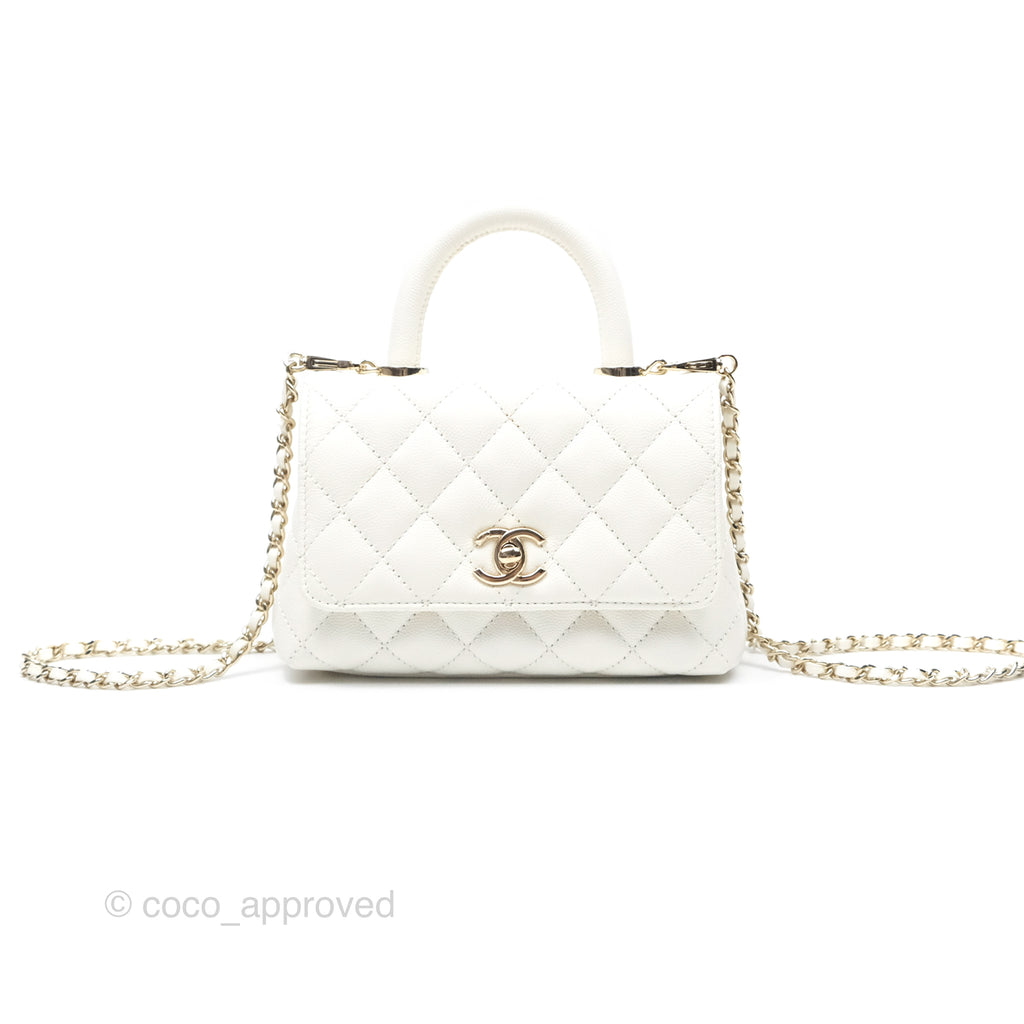 Chanel Mini Coco Handle White Caviar Gold Hardware