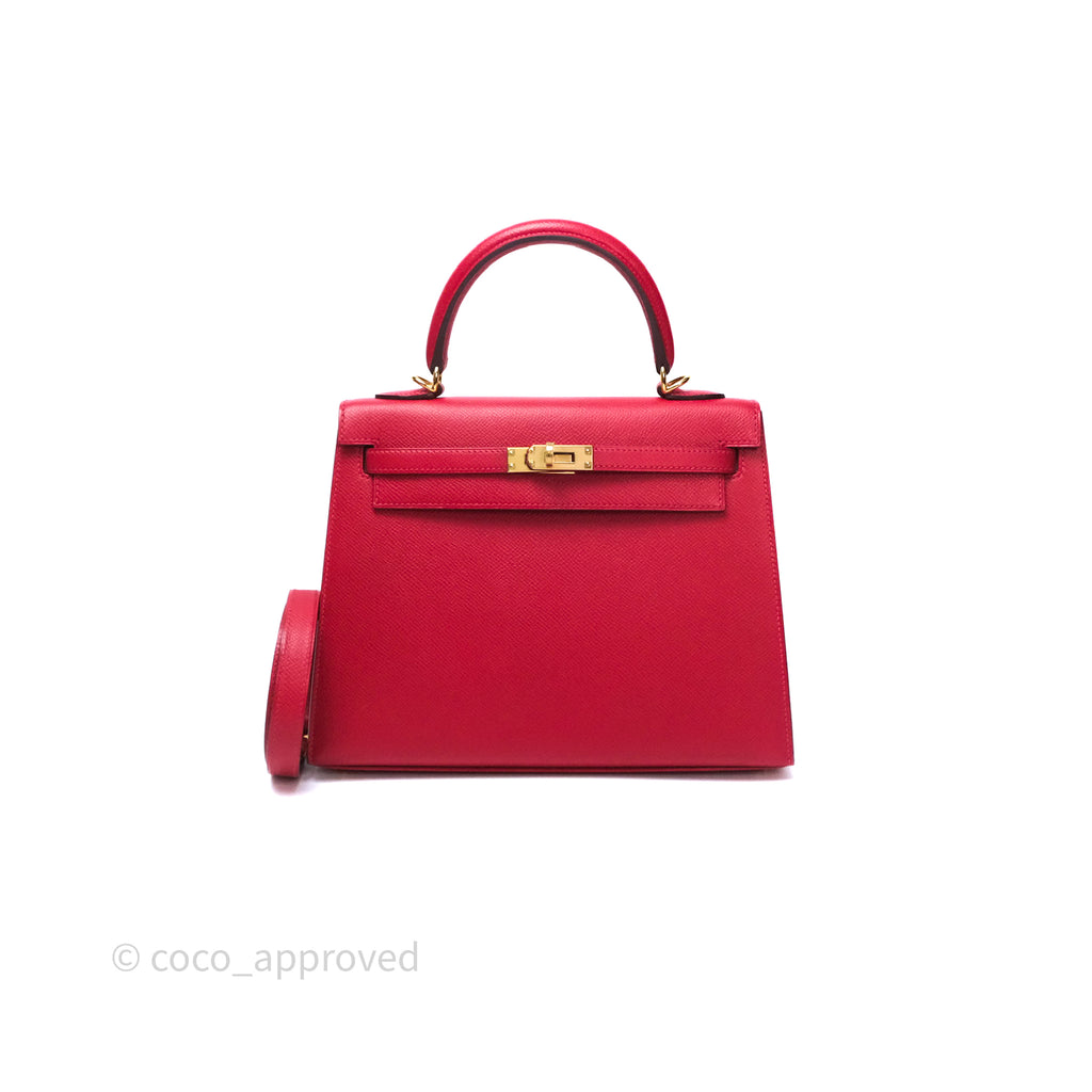 Hermès Sellier Kelly 25 Rouge Casaque Q5 Epsom Gold Hardware