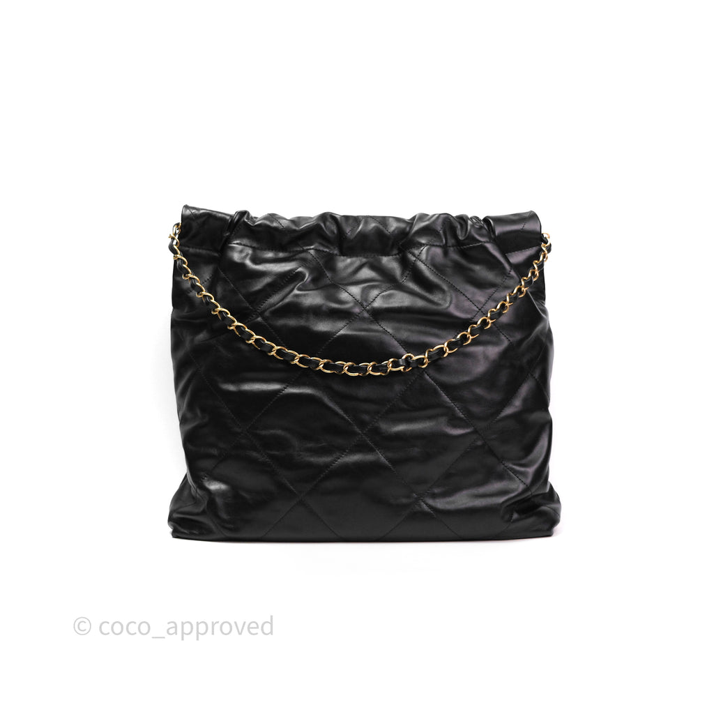 Chanel 22 Bag Medium Black Crumpled Calfskin Aged Gold Hardware