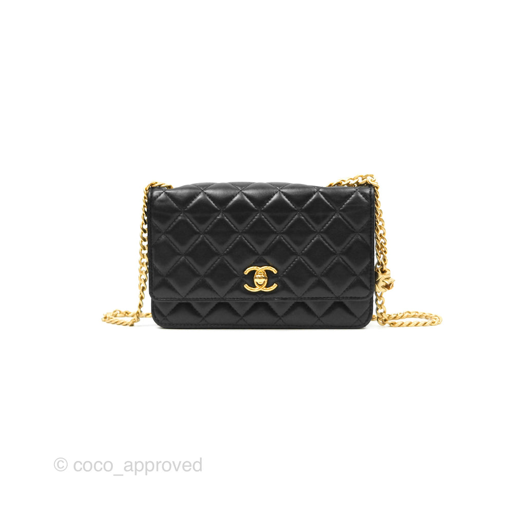 Chanel All Slide Wallet on Chain WOC Adjustable Chain Quilted Black Lambskin 22K