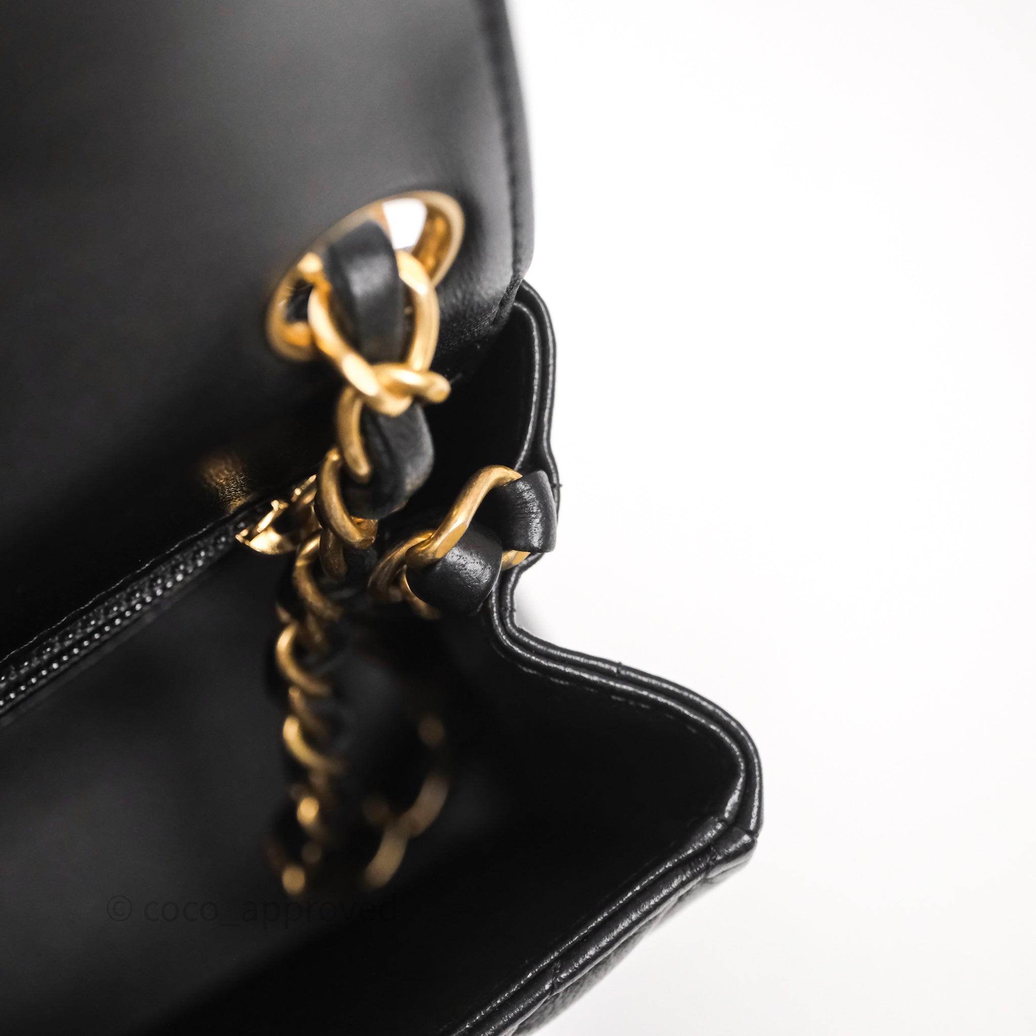 Chanel Mini Square Flap Chevron Black Lambskin Aged Gold Hardware