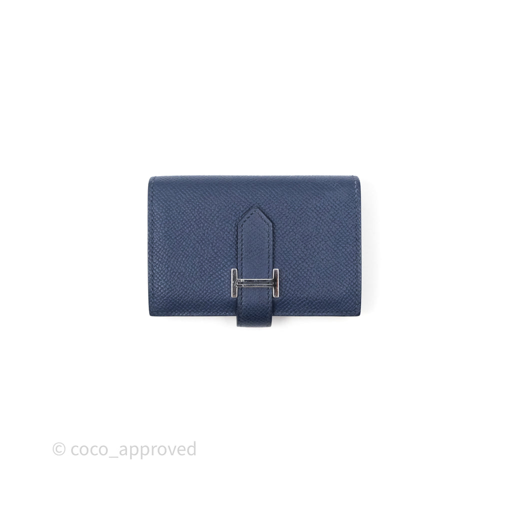 Hermès Bearn Mini Wallet Bleu Saphir 73 Epsom Palladium Hardware