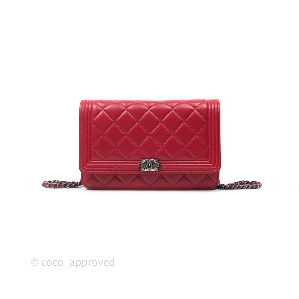 Chanel Boy Wallet on Chain WOC Red Lambskin Ruthenium Hardware