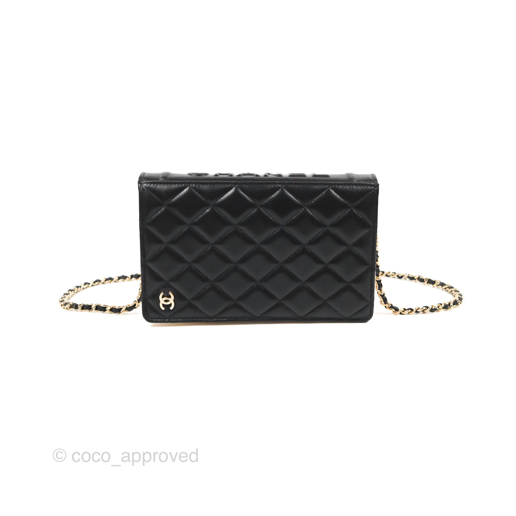 CHANEL Lambskin Quilted Wallet On Chain WOC Black 1215478
