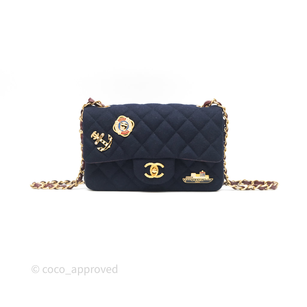 Chanel Paris-Hamburg Charms Mini Rectangular Flap Navy Wool 18C