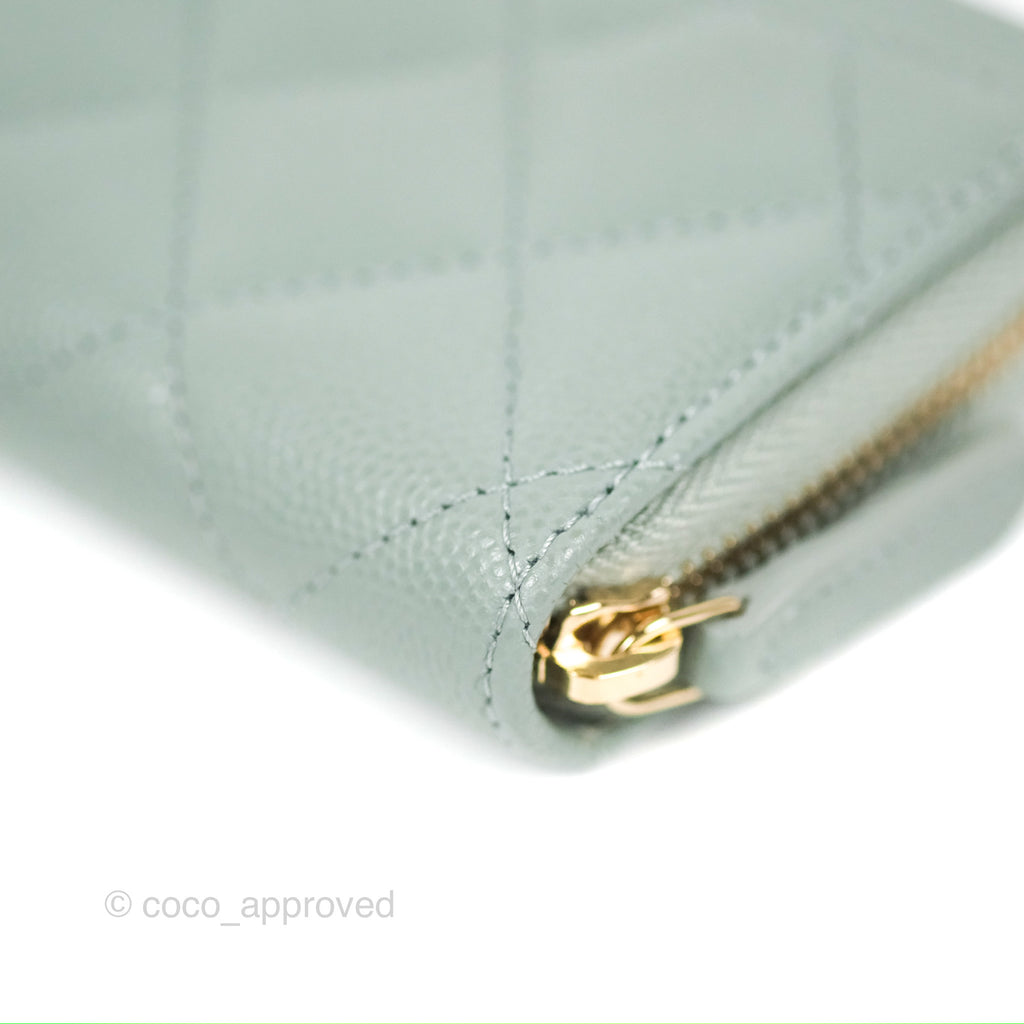 Chanel Classic Quilted Zipped Coin Purse Tiffany Green Caviar Gold
