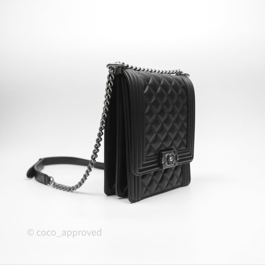 Chanel Quilted North South Boy Flap Black Calfskin Ruthenium Hardware