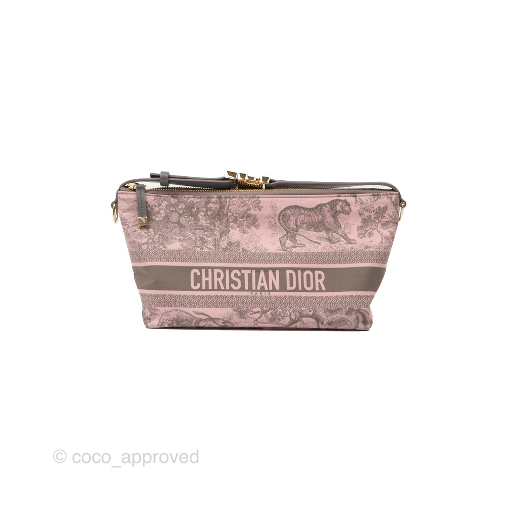 Dior Medium DiorTravel Nomad Pouch Pink Grey Toile de Jouy Reverse Technical Fabric