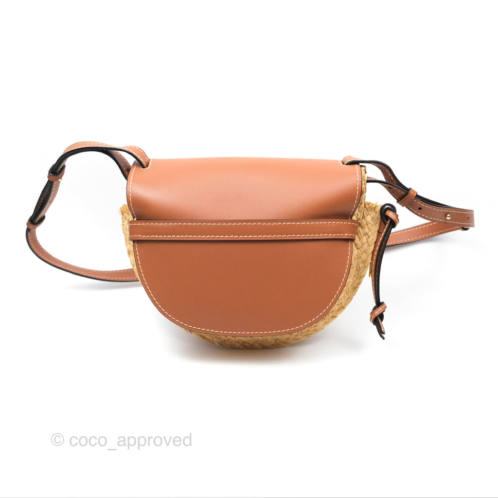 Loewe Small Raffia Gate Bag Smooth Calfskin in Tan