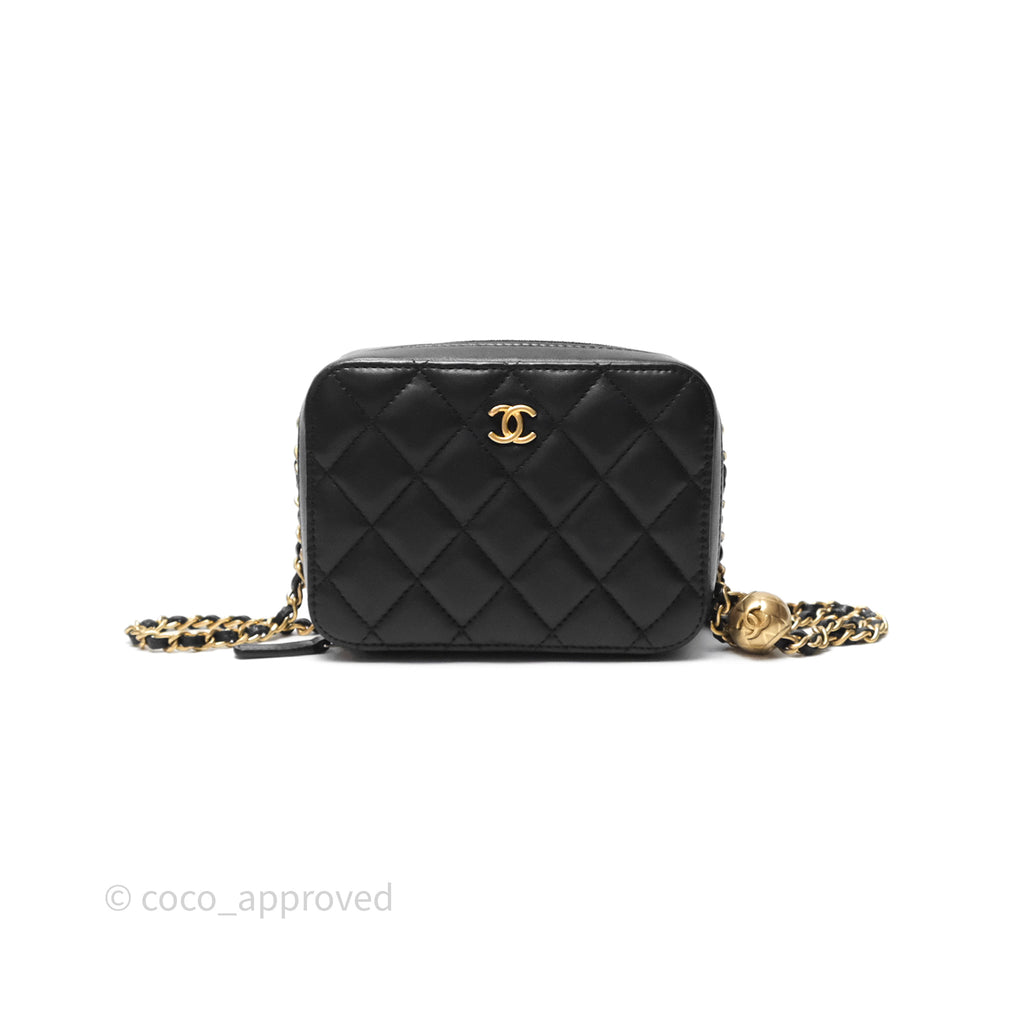 Chanel Pearl Crush Quilted Camera Bag Black Lambskin Aged Gold Hardware