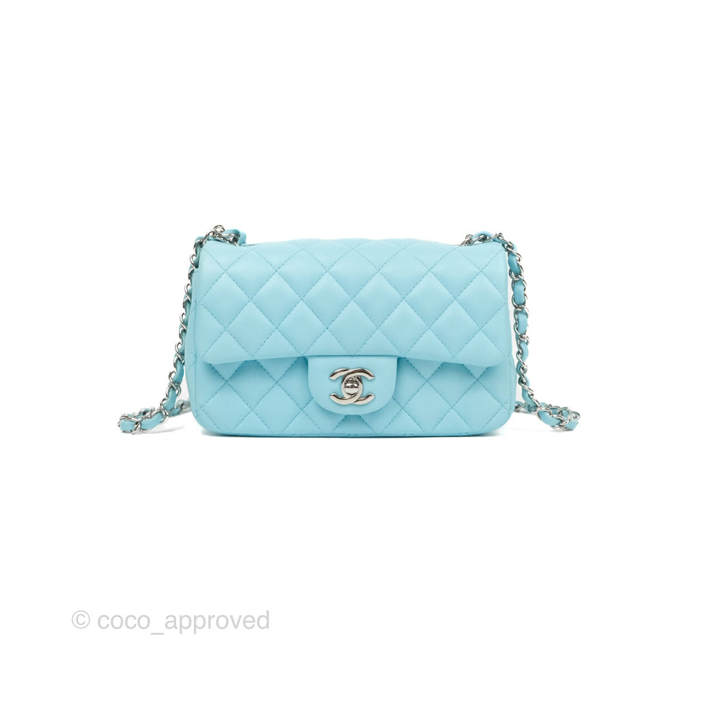 Chanel Quilted Mini Rectangular Flap Neon Blue Lambskin Silver Hardware 21S