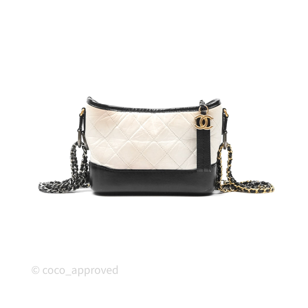 Chanel Small Gabrielle Hobo Quilted Black White Aged Calfskin