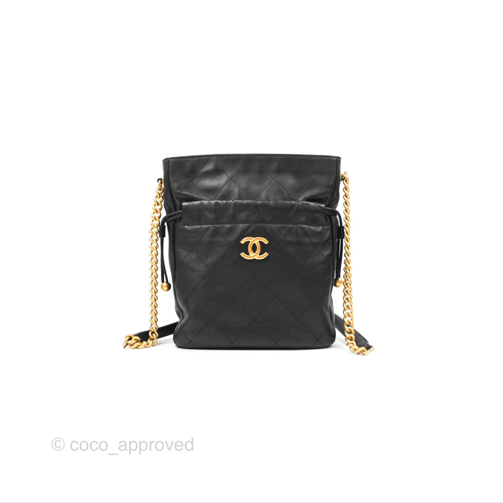 Chanel Drawstring Tote Bag Black Calfskin Aged Gold Hardware