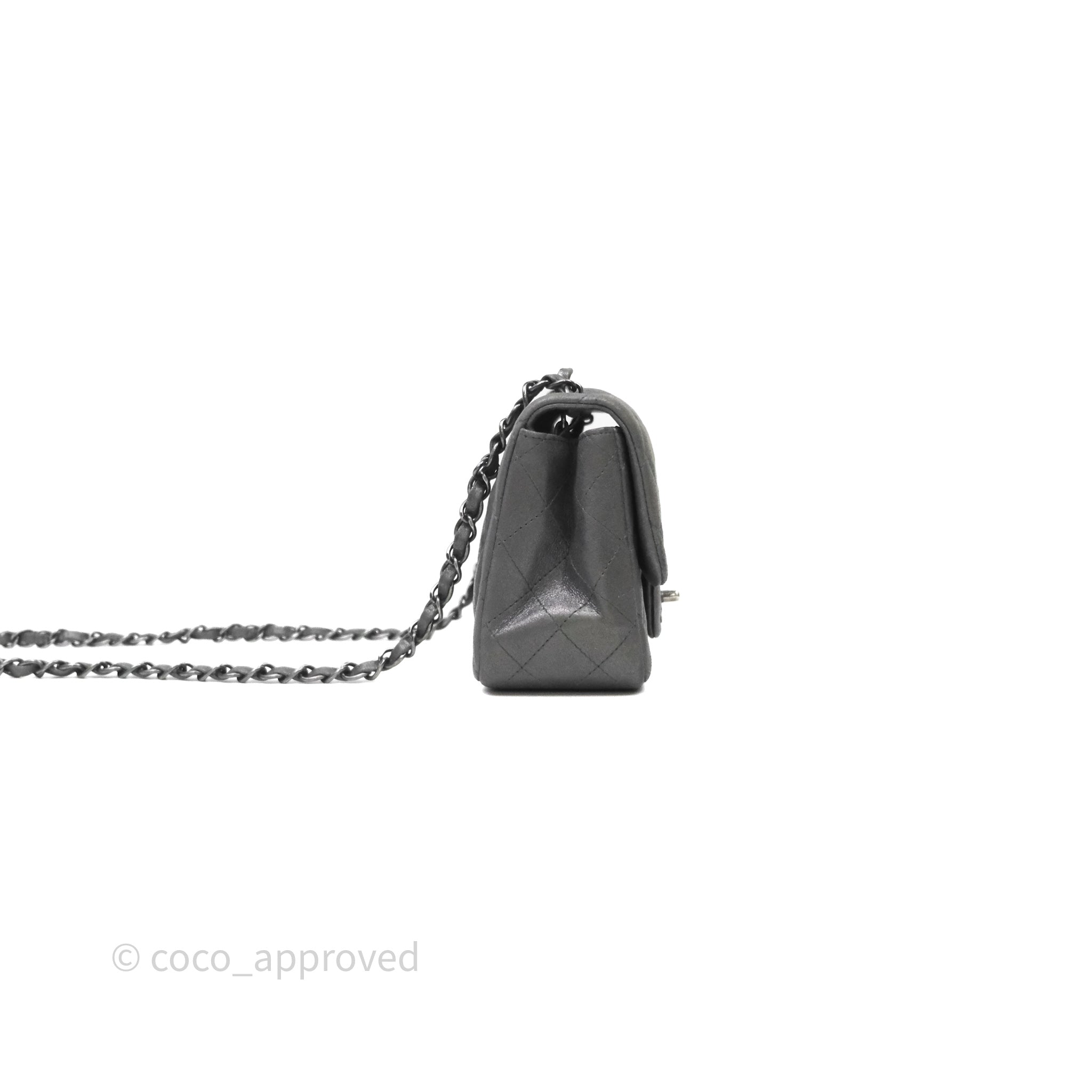 Chanel Mini Square Iridescent Grey Suede Gun Metal Hardware – Coco