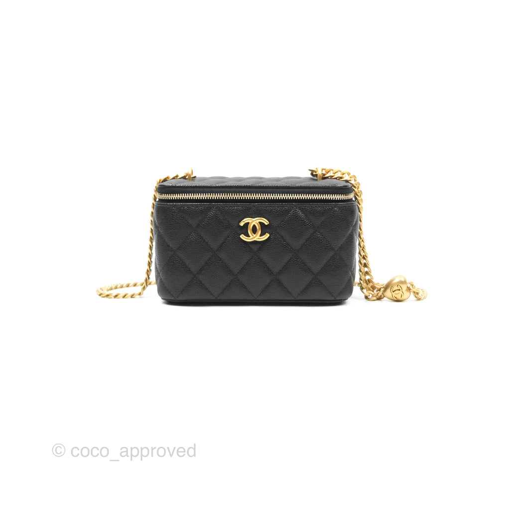Chanel Vanity with Heart Adjustable Chain Black Caviar Aged Gold Hardware