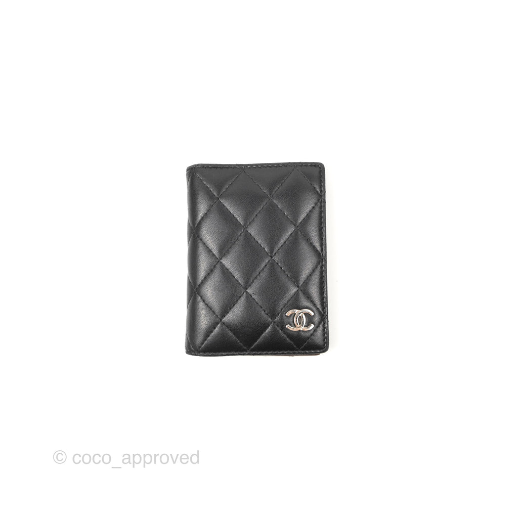 Chanel Classic Quilted Card Holder Black Lambskin Silver Hardware