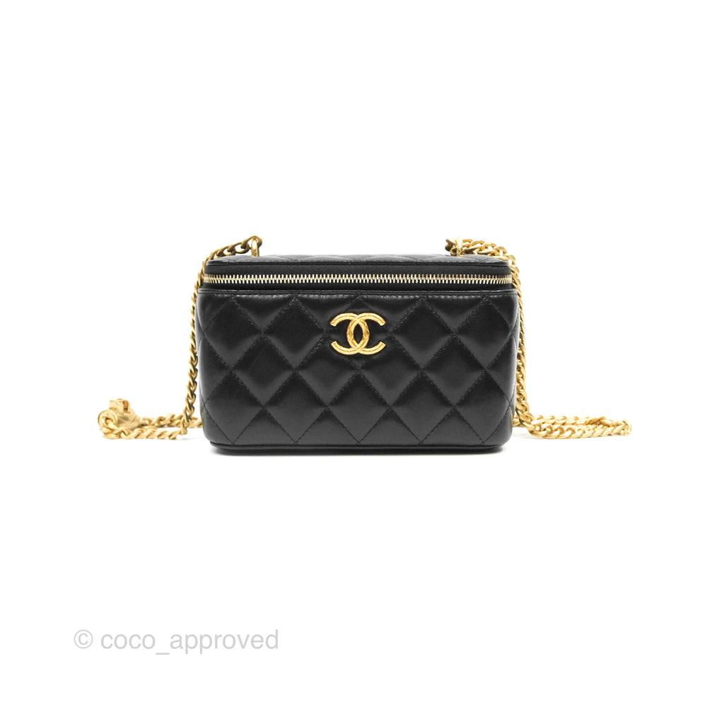 Chanel All Slide Vanity with Adjustable Chain Black Lambskin Aged Gold Hardware