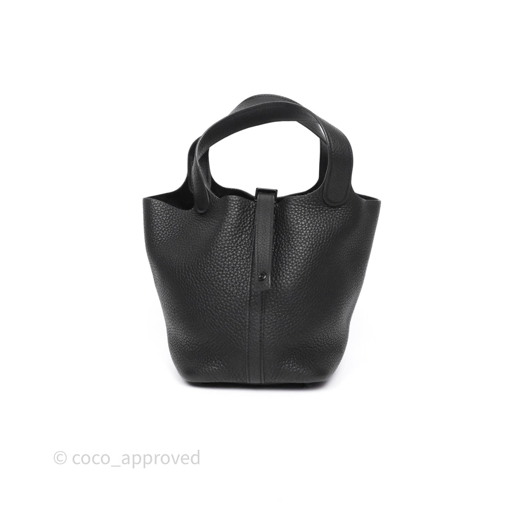 Hermès Picotin 18 Black Noir 89 Clemence So Black Hardware