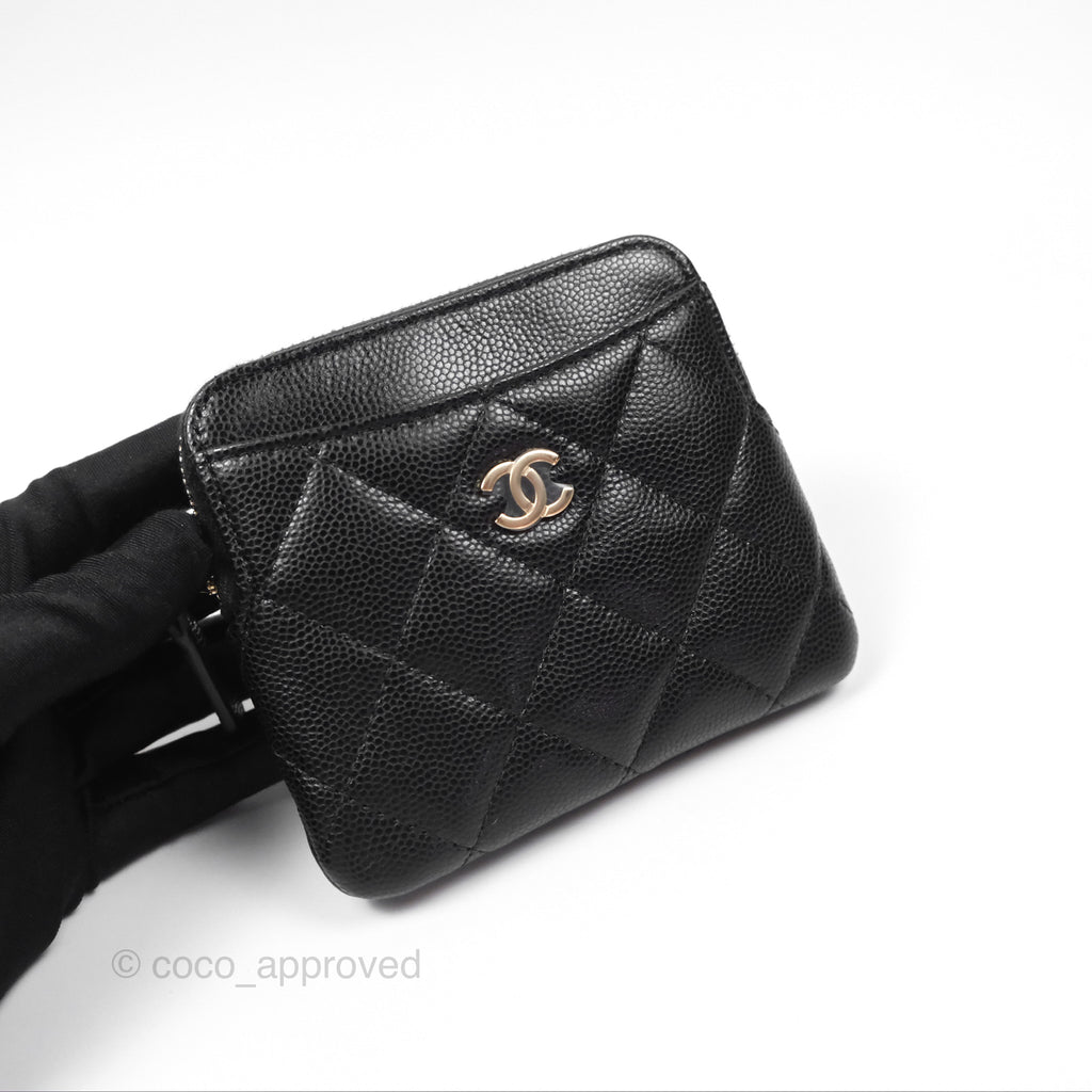 Chanel Quilted Classic Zip Card Holder Wallet Black Caviar Gold Hardware