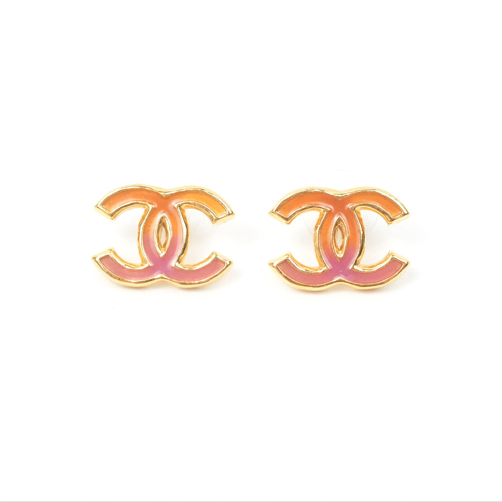 Chanel CC Orange/Pink Earrings Gold Tone 23C