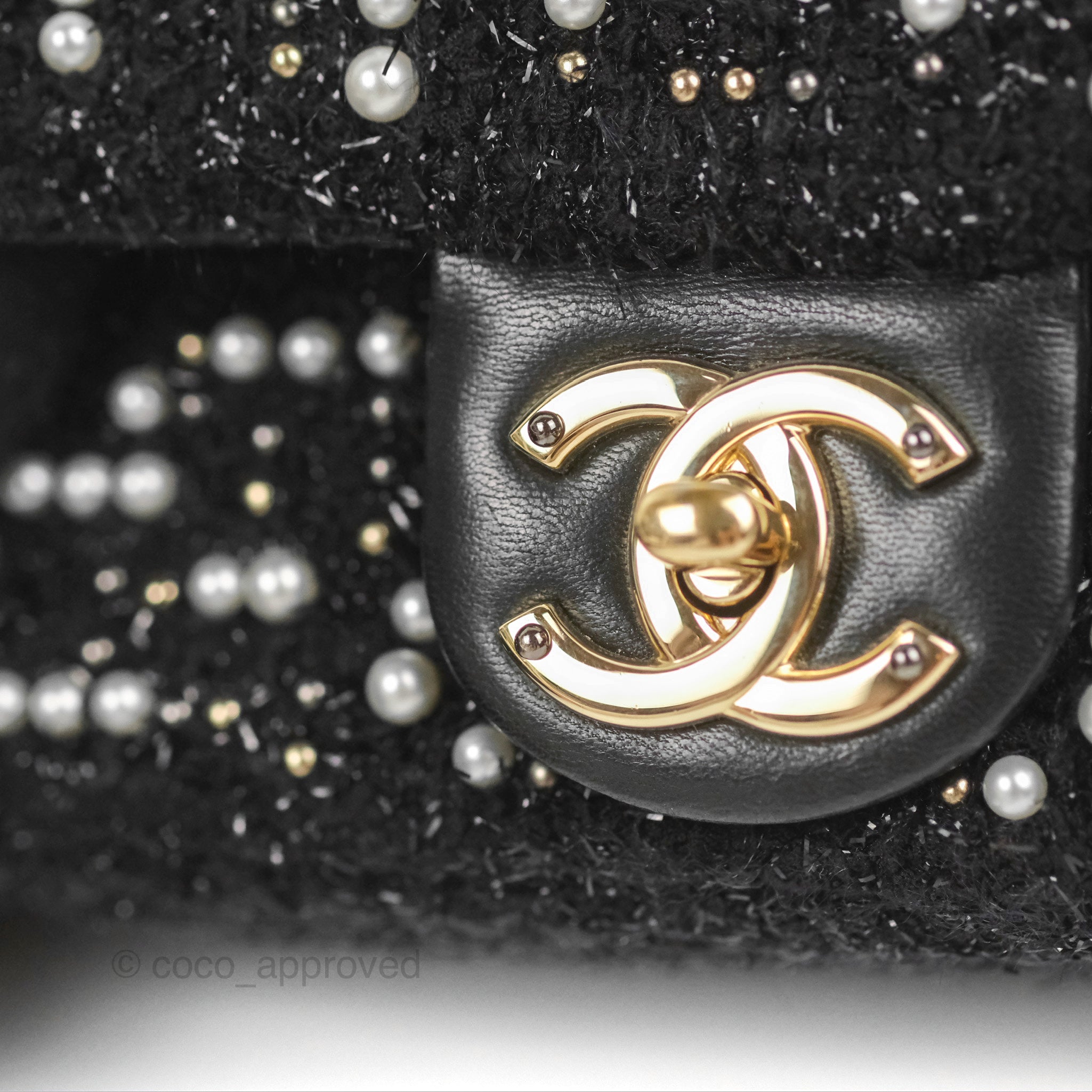 Chanel Black Faux Pearl Embellished Tweed Mini Cosmos Flap Bag Chanel