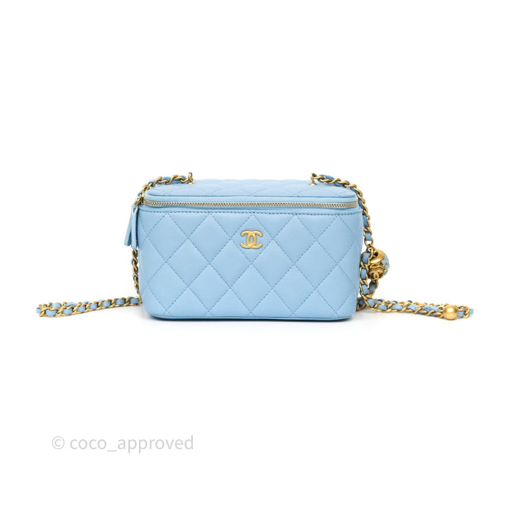 Chanel Pearl Crush Vanity With Chain Blue Lambskin Aged Gold Hardware