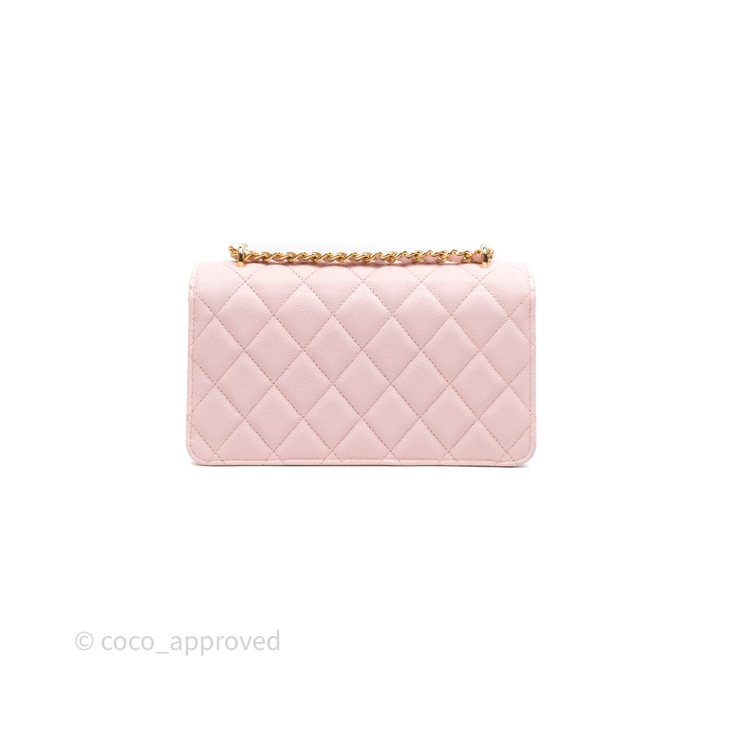 Chanel Chain Flap Clutch With Small Bag Charm Pink Gold Hardware