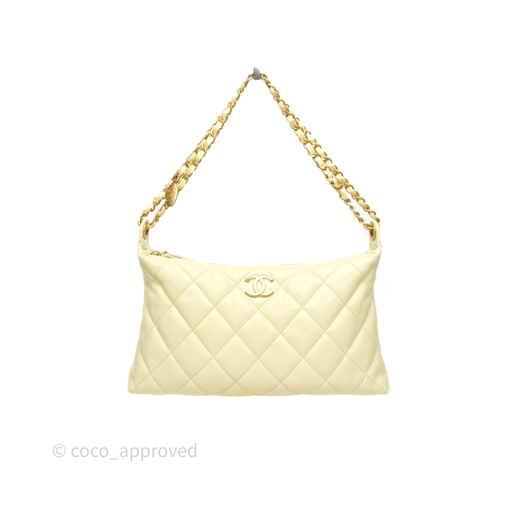Chanel Large Hobo with Chain Light Yellow Lambskin Aged Gold Hardware 25S